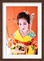 Framed Geishadressed in a kimono, Kyoto, Honshu, Japan