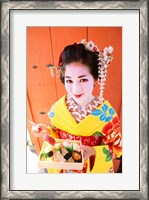 Framed Geishadressed in a kimono, Kyoto, Honshu, Japan