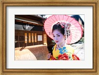 Framed Geishadressed in a kimono, Kyoto, Honshu, Japan