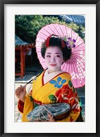 Framed Geisha with Pink Umbrella