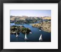 Framed Sailboats In A River, Nile River, Aswan, Egypt Landscape