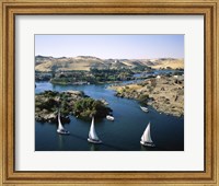 Framed Sailboats In A River, Nile River, Aswan, Egypt Landscape