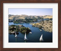 Framed Sailboats In A River, Nile River, Aswan, Egypt Landscape