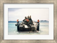 Framed Army soldiers on a military tank in the sea, M551 Sheridan