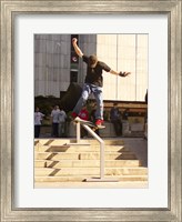 Framed Skateboarder On Stairs