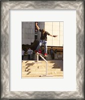 Framed Skateboarder On Stairs