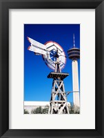 Framed USA, Texas, San Antonio, Tower of the Americas and old windmill