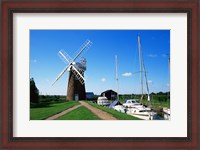 Framed Drainage windmill at the riverside, Horsey Windpump, Horsey, Norfolk, East Anglia, England