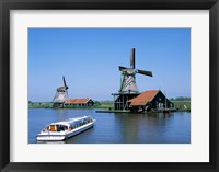 Framed Windmills and Canal Tour Boat, Zaanse Schans, Netherlands