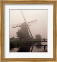 Framed Windmill and Cyclist, Zaanse Schans, Netherlands black and white