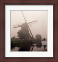 Framed Windmill and Cyclist, Zaanse Schans, Netherlands black and white