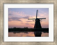 Framed Silhouette, Windmills at Sunset, Kinderdijk, Netherlands Blue Light