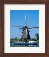 Framed Windmill and Canal Tour Boat, Kinderdijk, Netherlands