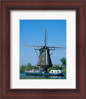 Framed Windmill and Canal Tour Boat, Kinderdijk, Netherlands