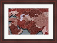 Framed Close-up of a world map - red and blue