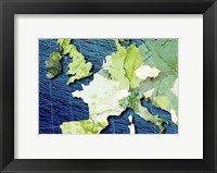 Framed Close-up of a world map - blue and green
