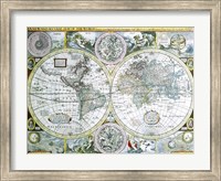 Framed Close-up of a world map, John Speed, 1626