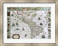 Framed Map of North and South America, Joan Bleau, 1630