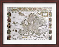 Framed Close-up of the map of Europe, Joan Bleau, 1630