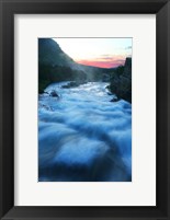 Framed River flowing around rocks at sunrise, Sunrift Gorge, US Glacier National Park, Montana, USA
