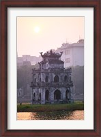 Framed Pagoda at the water's edge during sunrise, Hoan Kiem Lake and Tortoise Pagoda, Hanoi, Vietnam