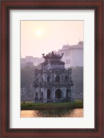 Framed Pagoda at the water's edge during sunrise, Hoan Kiem Lake and Tortoise Pagoda, Hanoi, Vietnam