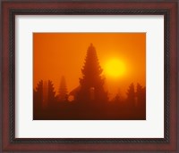 Framed Silhouette of a temple at sunrise, Bali, Indonesia