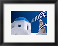 Framed Santorini, Oia , Cyclades Islands, Greece With Flag