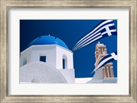 Framed Santorini, Oia , Cyclades Islands, Greece With Flag