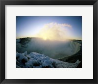 Framed Sunrise over a waterfall, Niagara Falls, Ontario, Canada