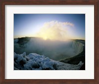 Framed Sunrise over a waterfall, Niagara Falls, Ontario, Canada