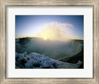 Framed Sunrise over a waterfall, Niagara Falls, Ontario, Canada