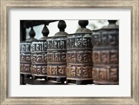 Framed Close-up of prayer wheels, Kathmandu, Nepal