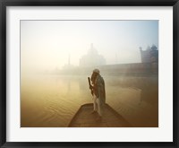 Framed Silhouette of a man standing on a boat in the Yamuna River, Taj Mahal, Agra, Uttar Pradesh, India