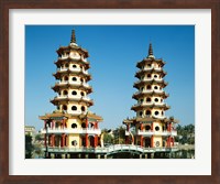 Framed Facade of a pagoda, Dragon and Tiger Pagoda, Lotus Lake, Kaohsiung, Taiwan