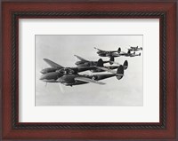 Framed Four fighter planes in flight, P-38 Lightning