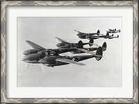 Framed Four fighter planes in flight, P-38 Lightning