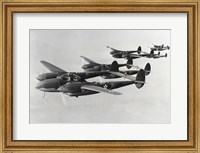 Framed Four fighter planes in flight, P-38 Lightning