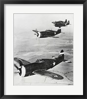 Framed Three fighter planes in flight, P-47 Thunderbolt