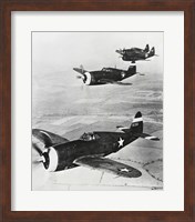 Framed Three fighter planes in flight, P-47 Thunderbolt