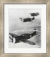 Framed Three fighter planes in flight, P-47 Thunderbolt