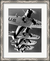 Framed Low angle view of five fighter planes flying in formation