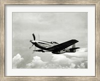 Framed Low angle view of a military airplane in flight, F-51 Mustang