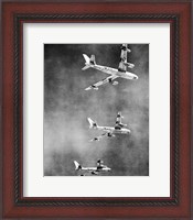 Framed Low angle view of three fighter planes in flight, B-47 Stratojet