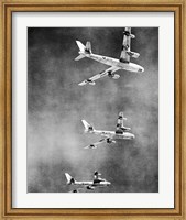 Framed Low angle view of three fighter planes in flight, B-47 Stratojet