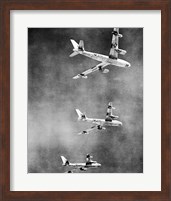 Framed Low angle view of three fighter planes in flight, B-47 Stratojet