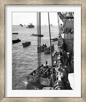 Framed High angle view of army soldiers in a military ship, Normandy, France, D-Day, June 6, 1944