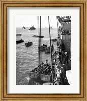 Framed High angle view of army soldiers in a military ship, Normandy, France, D-Day, June 6, 1944