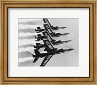 Framed Four fighter planes flying in a formation, Blue Angels, US Navy Precision Flight Team