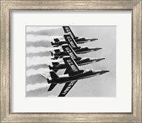 Framed Four fighter planes flying in a formation, Blue Angels, US Navy Precision Flight Team